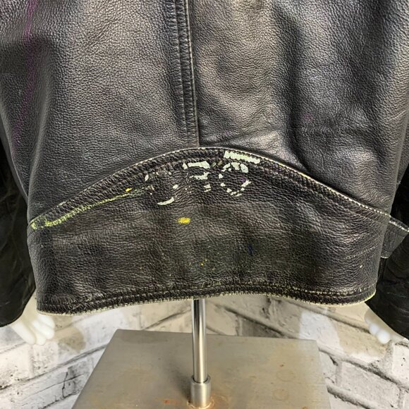 Vintage Black Leather Motorcycle Jacket Mens Biker Distressed Moto Coat - Picture 7 of 16